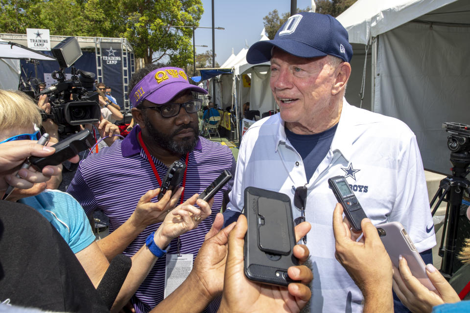 Dallas Cowboys owner Jerry Jones has reportedly been told by the NFL to not talk about the anthem policy. (AP)