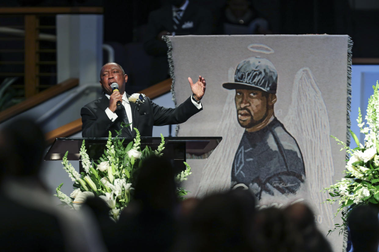 Houston Mayor Sylvester Turner speaks during the funeral for George Floyd on Tuesday. (Godofredo A. Vasquez/Houston Chronicle via AP, Pool)