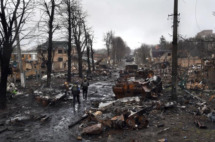 Destroyed homes, burnt-out tanks and bodies in the streets of Bucha, Ukraine.