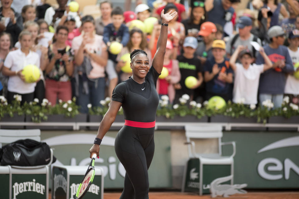 Serena Williams greets the crowd at Roland Garros for this year’s French Open. (Getty Images)