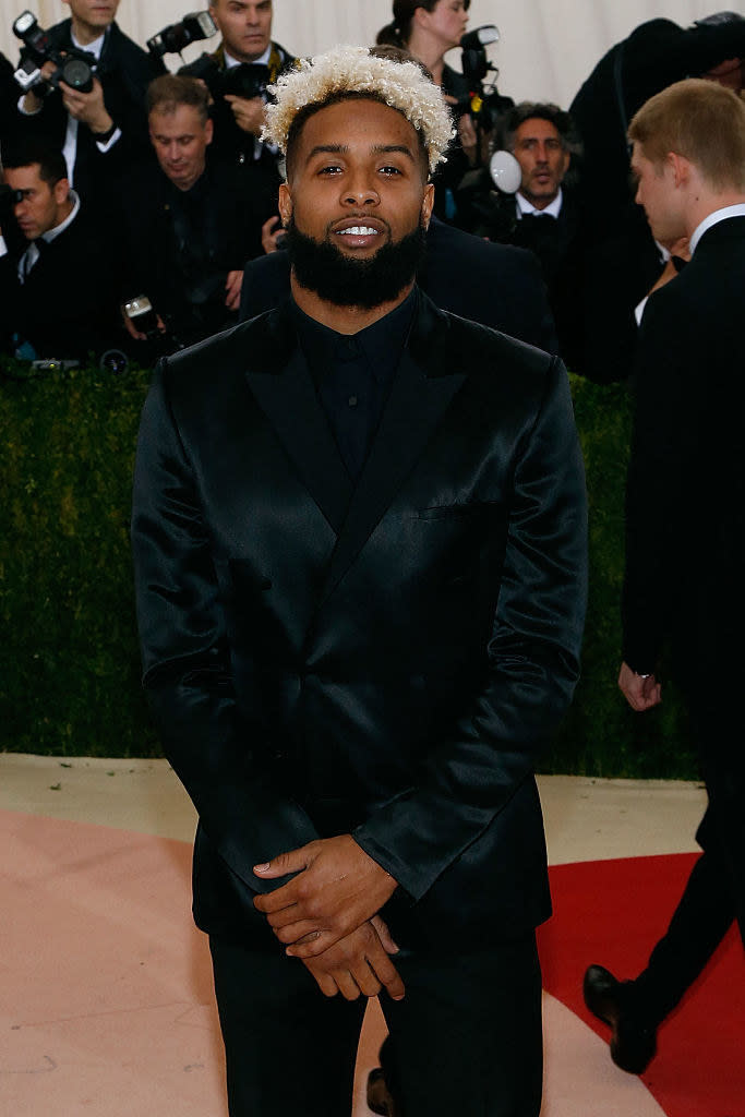 Odell on the Met Gala stairs