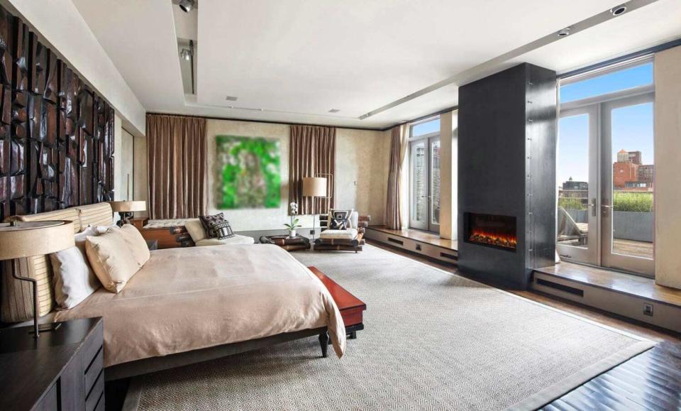 Lush-yet-tasteful master bedroom inside David Bowie's old Manhattan apartment.