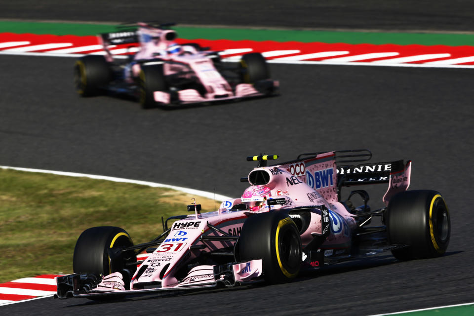 The Force is strong: Ocon leads Perez as the Force India team-mates fail to tangle for once, at the 2017 Japanese Grand Prix