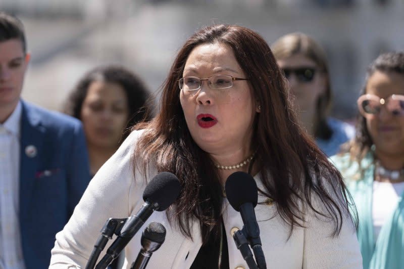 Sen. Tammy Duckworth, D-Ill., speaks during a press conference on veterans' reproductive rights at the U.S. Capitol in April. Duckworth, who has used IVF for two of her children, is bringing a bill to the Senate floor Wednesday to federally protect the IVF process amid a recent Alabama Supreme Court ruling that threatens the procedure. File Photo by Bonnie Cash/UPI