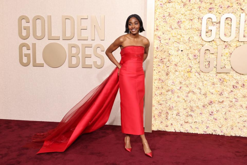 Ayo Edebiri attends the 2024 Golden Globes.