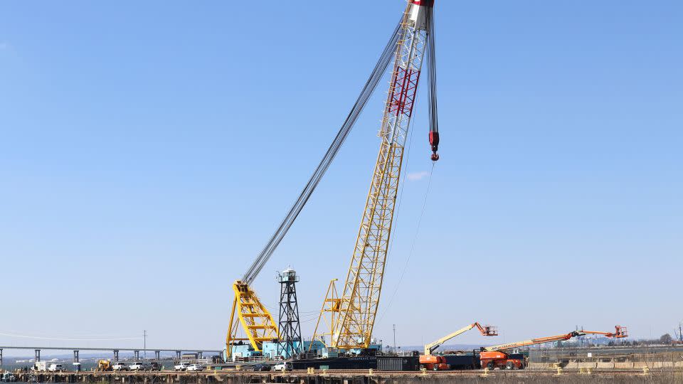 The Chesapeake 1000 crane is docked in Sparrows Point, Maryland, on Friday. - Brian Witte/AP