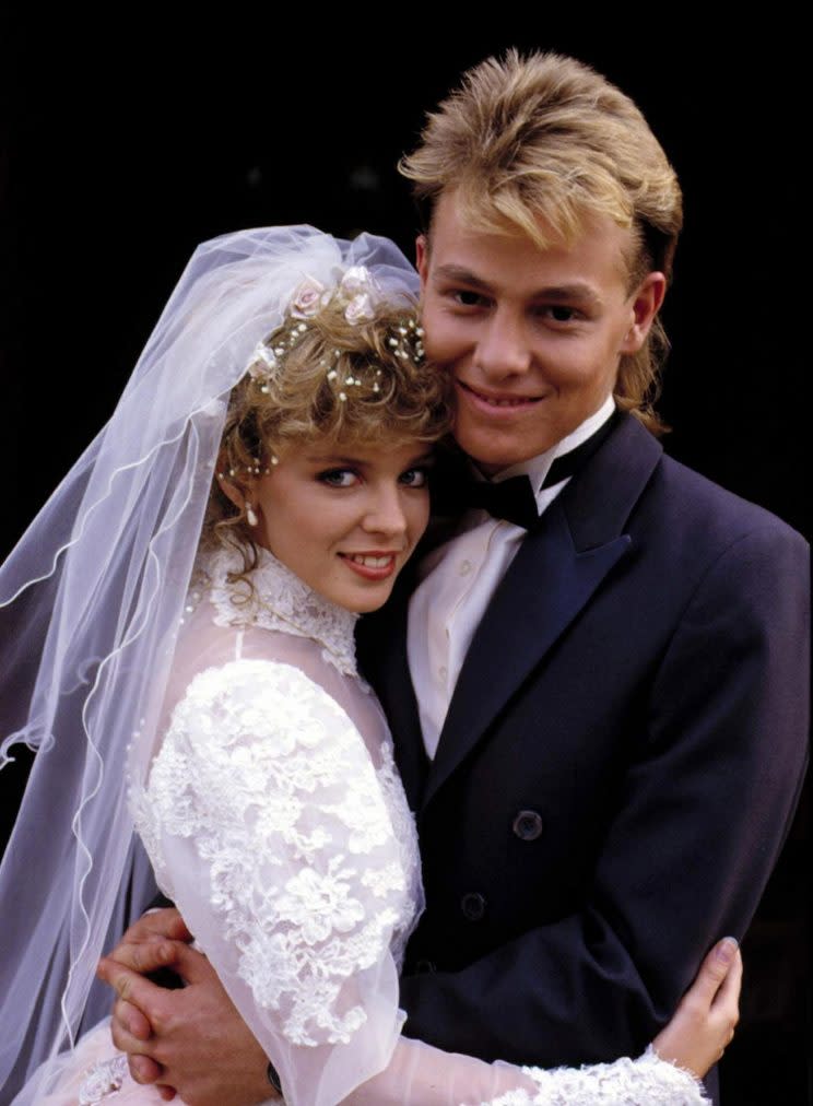 Kylie Minogue and Jason Donovan in 1987 in TV soap ‘Neighbours’ where they met. (WENN)