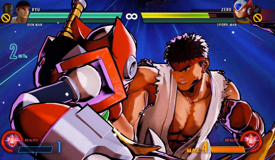 Ryu strikes a fierce blow against his opponent in MVCI, modded with fancy shaders.