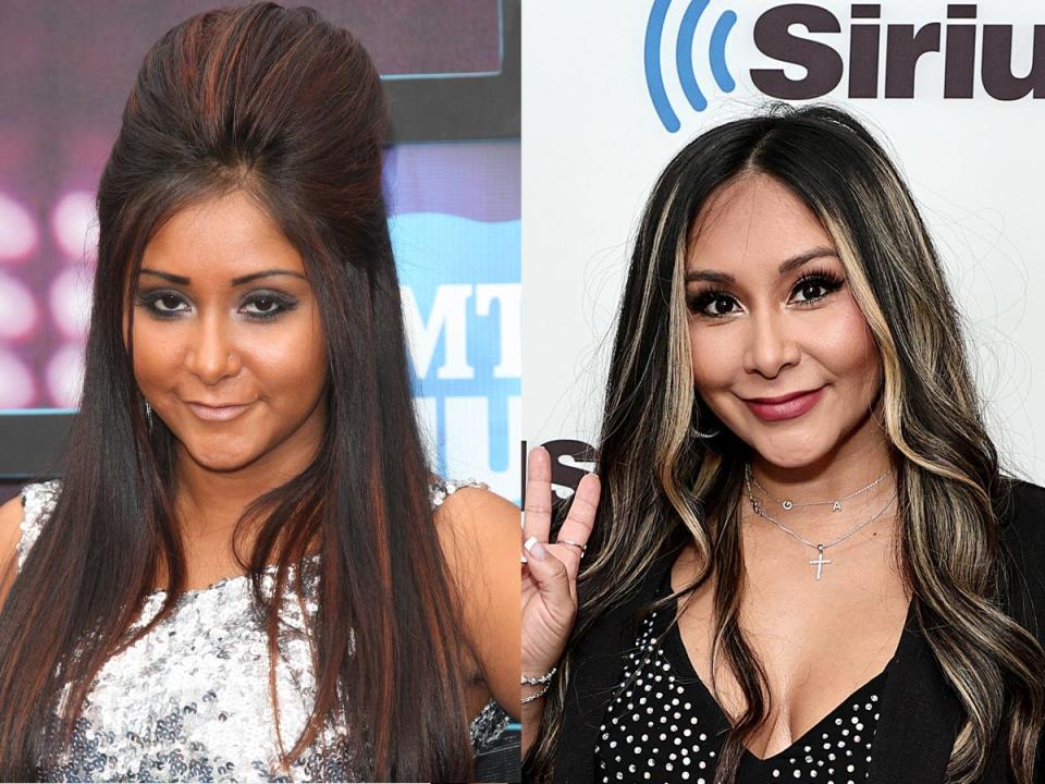 Nicole "Snooki" Polizzi on a red carpet in both 2010 and 2023