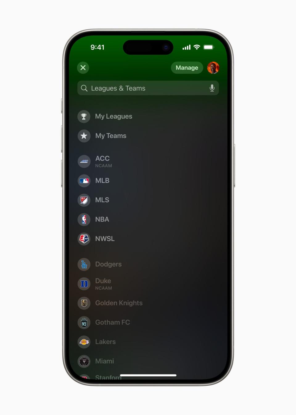 Users will be able to choose their favorite teams to follow.