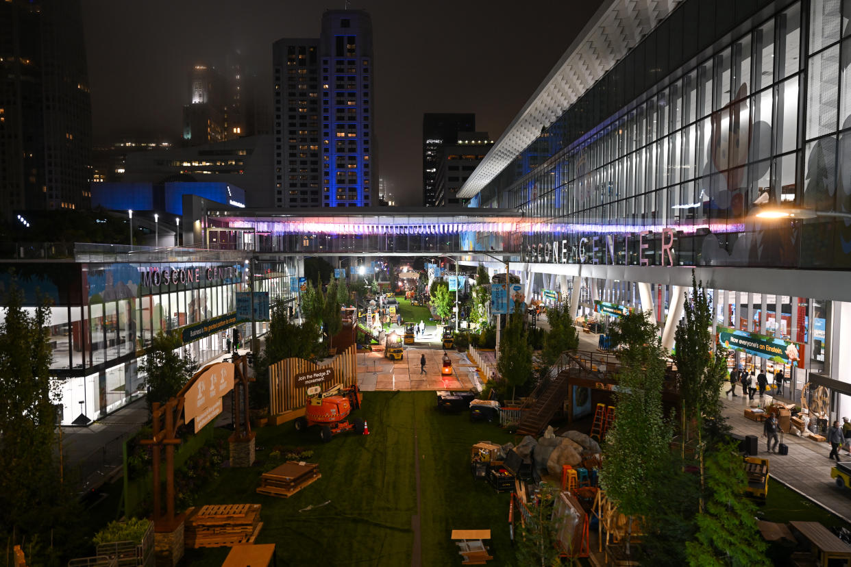 SAN FRANCISCO, CA - SEPTEMBER 9: Moscone Center is seen in San Francisco, California, United States on September 9, 2023. Salesforce's annual Dreamforce Conference will be held on September 11, that expecting 35,000 attendees at Moscone Center in San Francisco. (Photo by Tayfun Coskun/Anadolu Agency via Getty Images)