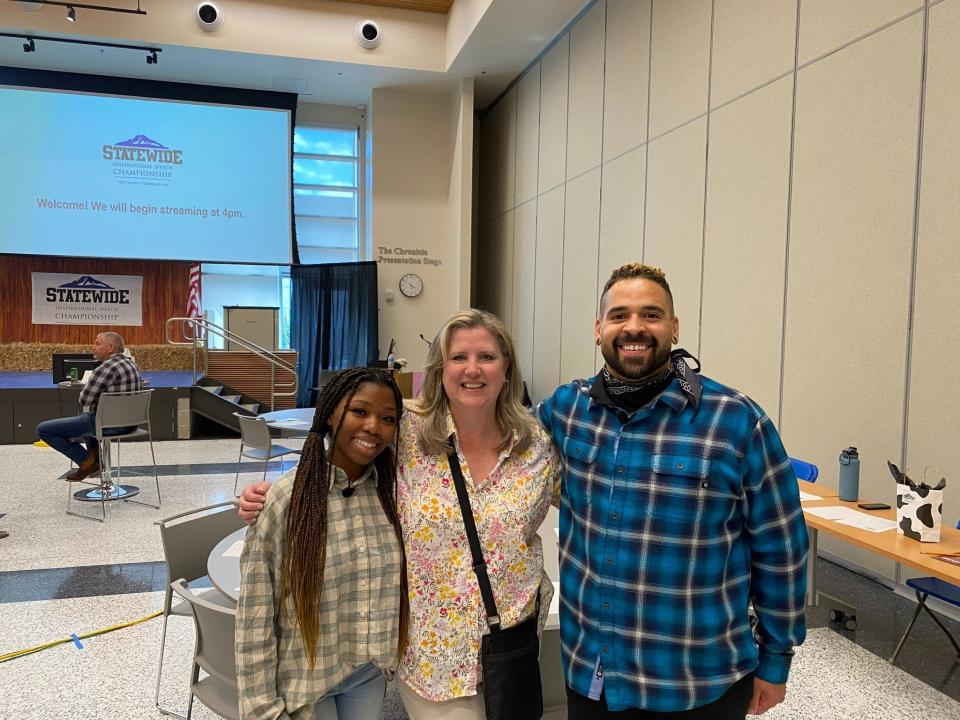 TeAirra Lawson, Laura Bourmatnov and Levi Pixton at the Statewide Inspirational Speech Championship on July 23 2022.