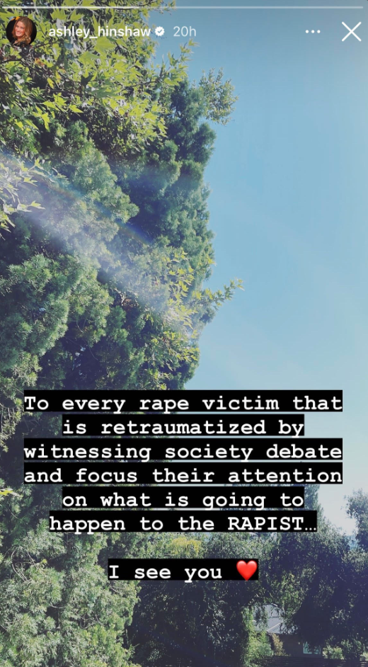 Ashley Hinshaw shared a message for rape survivors on her Instagram Story. (Ashley Hinshaw/Instagram)