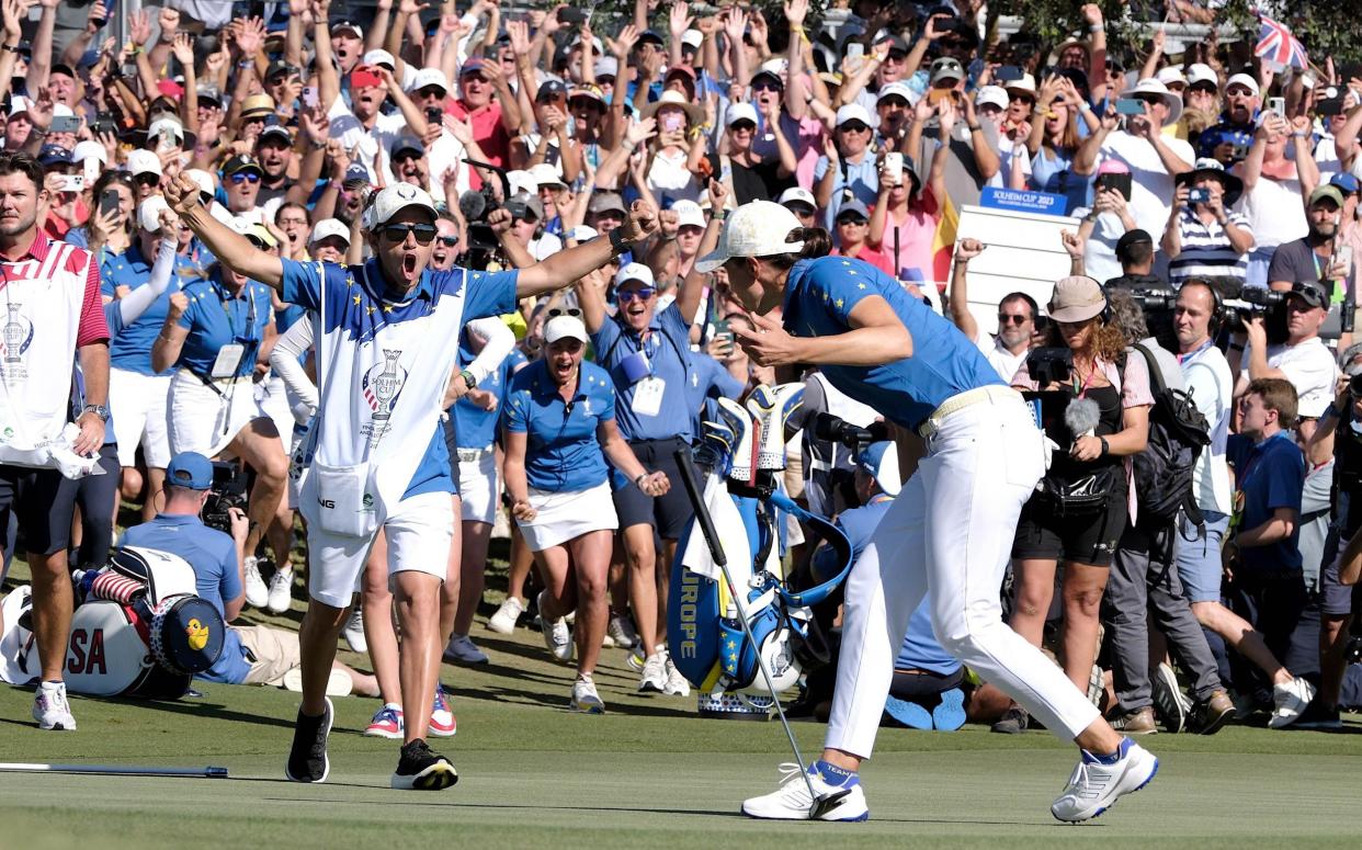 Carlota Ciganda secures the draw that retained the Solheim Cup for Europe in Spain last year