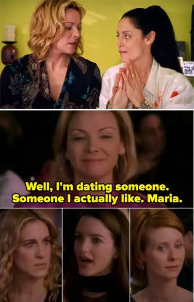 Sam telling her friends she's dating someone she actually likes, "Maria"