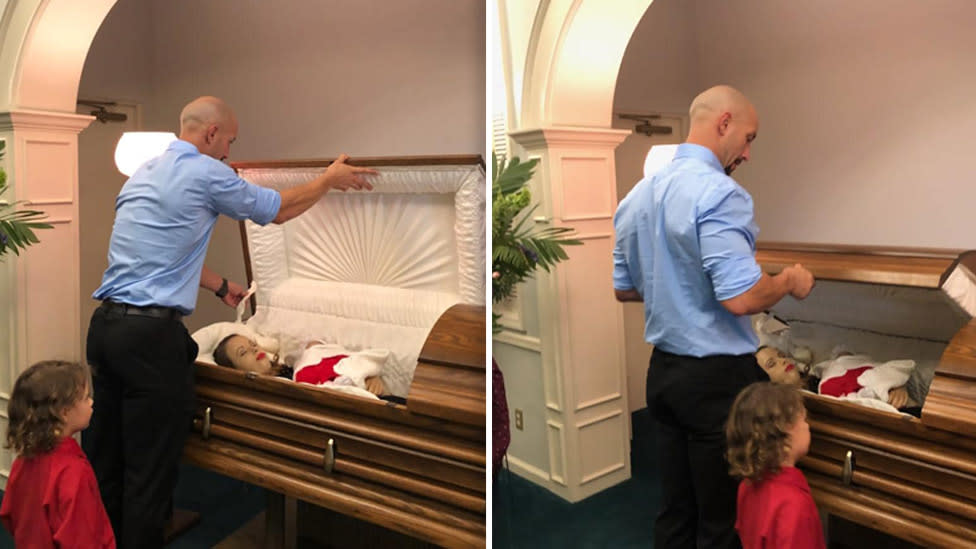 Zach Kincaid and his son say farewell to their wife and mom as well as little Alvalynn. (Images: Facebook/Zach Kincaid)