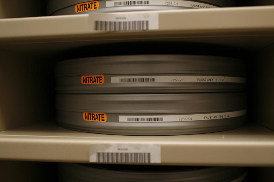 This undated publicity photo released by the Library of Congress shows inside the nitrate film vault at the Packard Campus of the National Audio-Visual Conservation Center in Culpeper, V.A. (AP Photo/Library of Congress, Abby Brack Lewis)