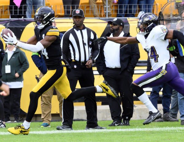 Wide receiver George Pickens (L) and the Pittsburgh Steelers will host the Jacksonville Jaguars on Sunday in Pittsburgh. File Photo by Archie Carpenter/UPI