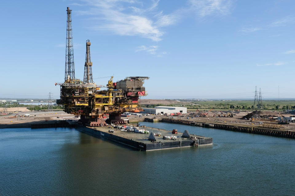 Brent Delta Topside oil platform stands in a quay at the Able UK plant's Seaton Port 