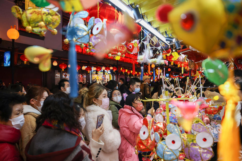 People gather to celebrate the Lantern Festival at the Yu Garden in Beijing, Feb. 5, 2023.