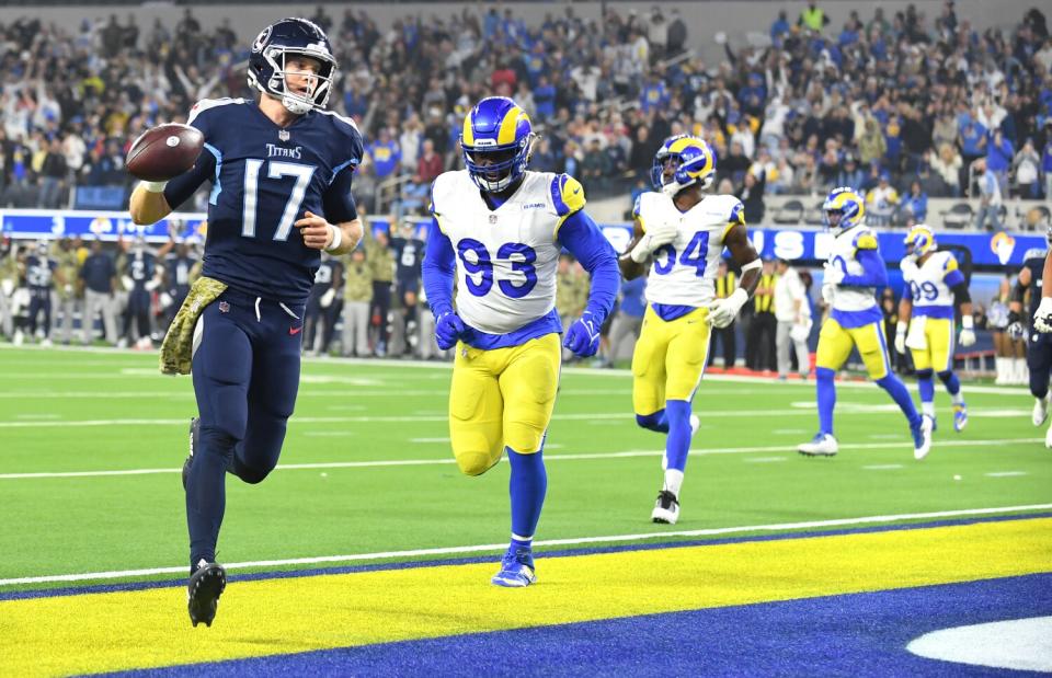 Titans quarterback Ryan Tannehill runs for a touchdown against the Rams in November.