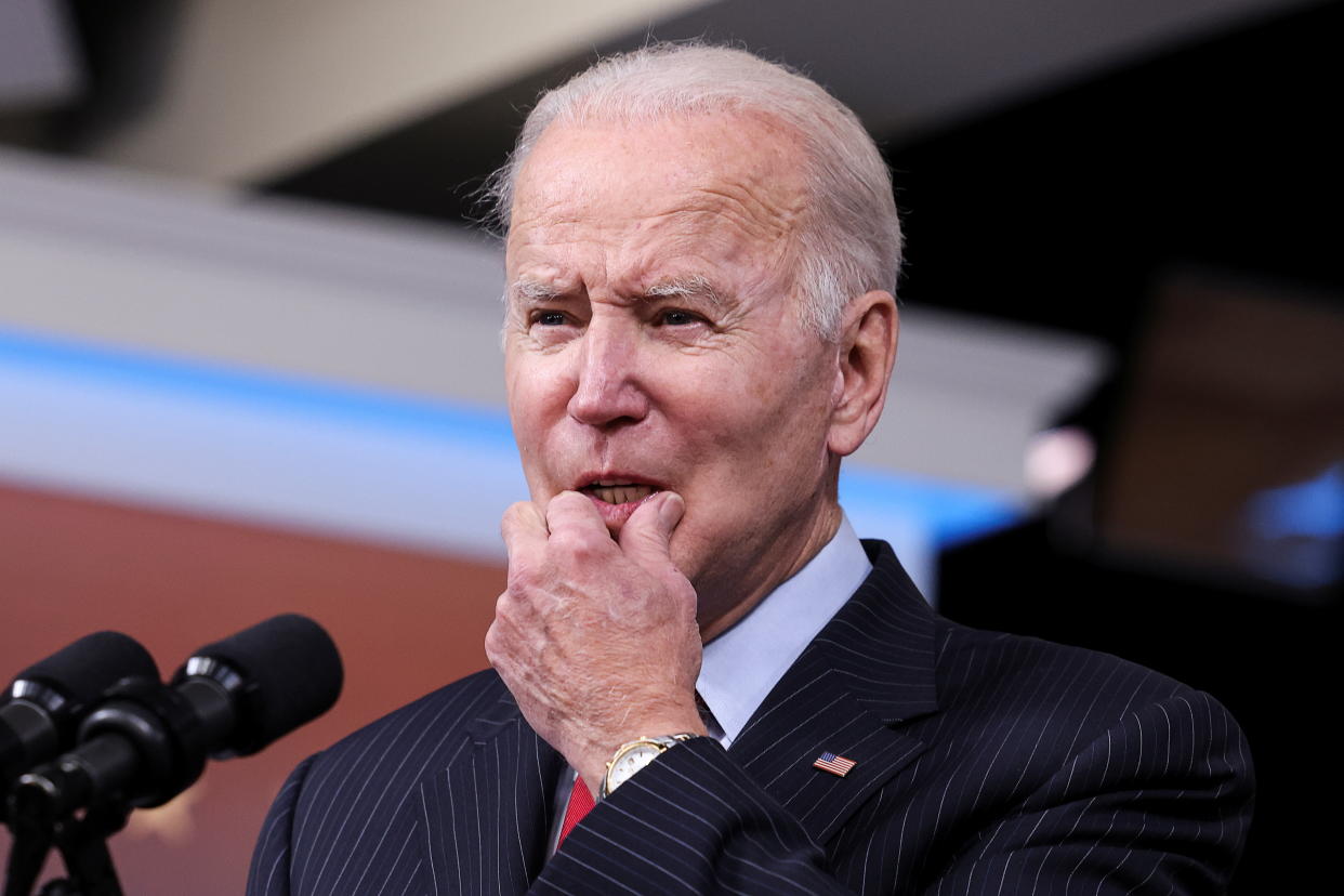 U.S. President Joe Biden announces the release of 50 million barrels of oil from the U.S. Strategic Petroleum Reserve as part of a coordinated effort with other major economies to help ease rising gas prices as he delivers remarks on the economy and 