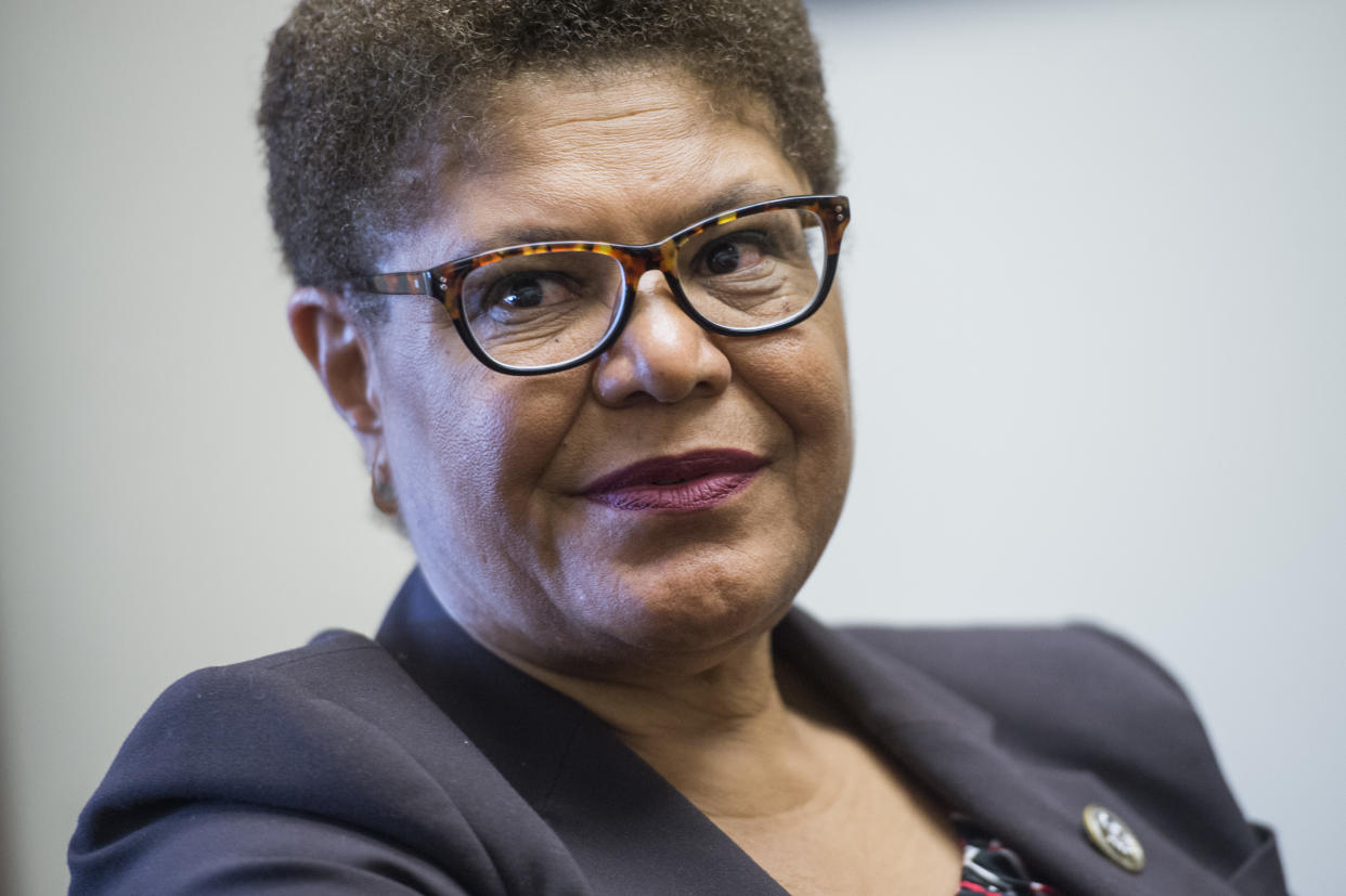 Rep. Karen Bass (D-Calif.)&nbsp;questioned Attorney General Jeff Sessions about the FBI intelligence report titled&nbsp;&ldquo;Black Identity Extremists Likely Motivated to Target Law Enforcement Officers&rdquo; during a hearing Tuesday.&nbsp; (Photo: Tom Williams/CQ Roll Call via Getty Images)