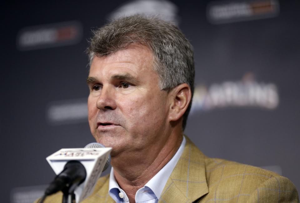 Miami Marlins new general manager Dan Jennings speaks during a news conference.