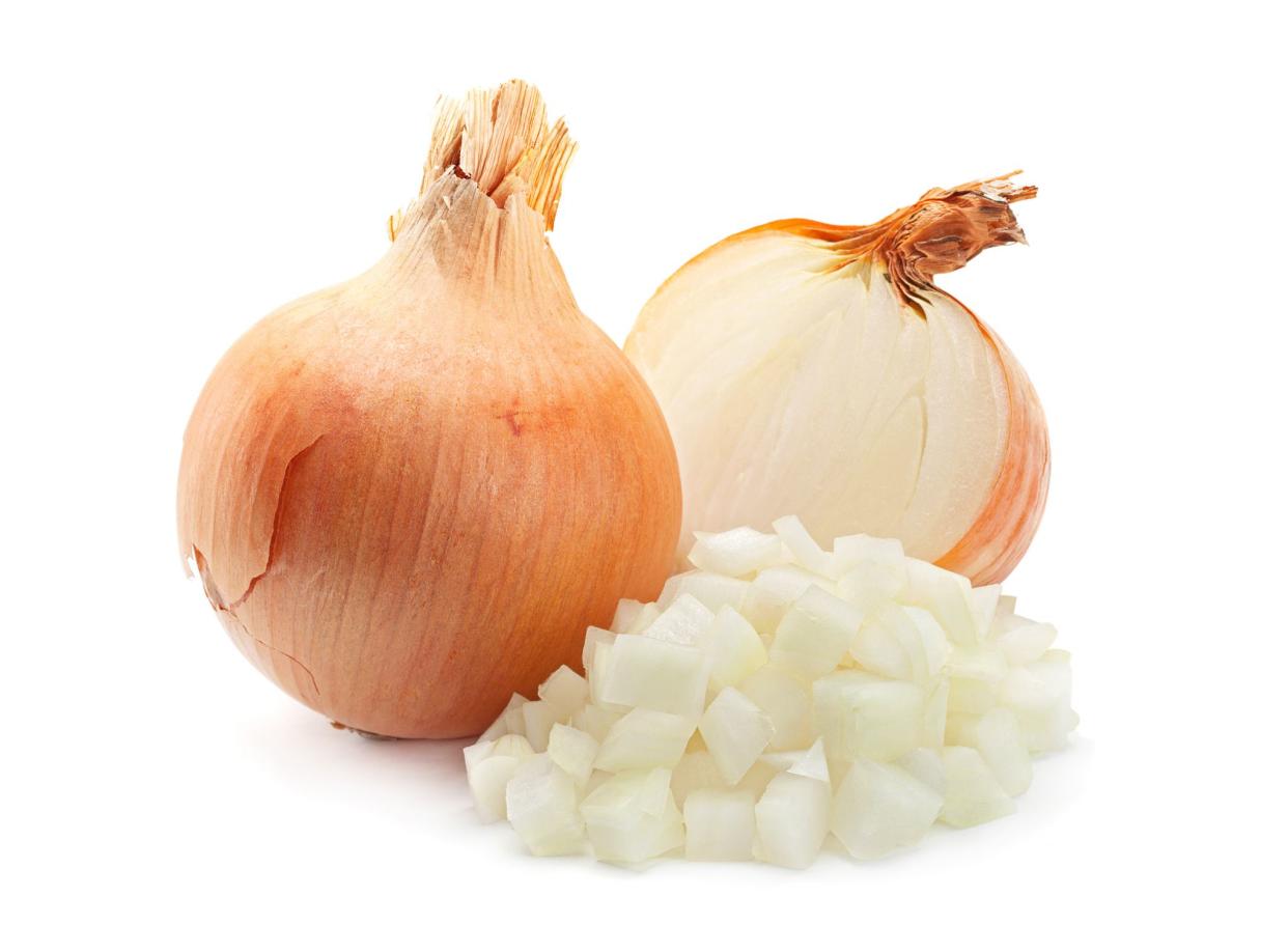 Onion slice closeup isolated on white
