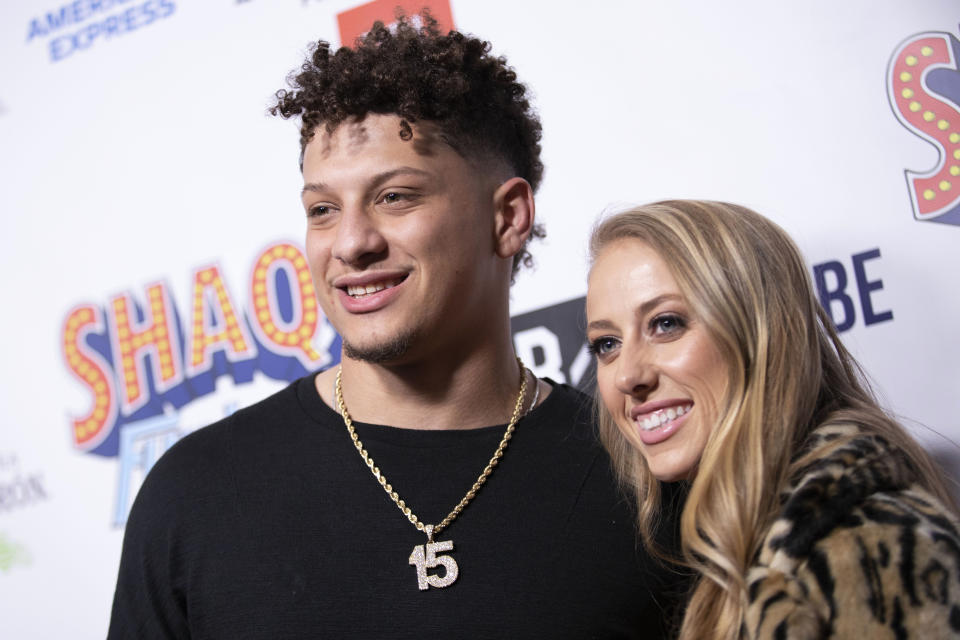 Patrick Mahomes and Brittany Matthews arrive at Shaq's Fun House at Live! at the Battery Atlanta on Friday, Feb. 1, 2019, in Atlanta. (Photo by Omar Vega/Invision/AP)