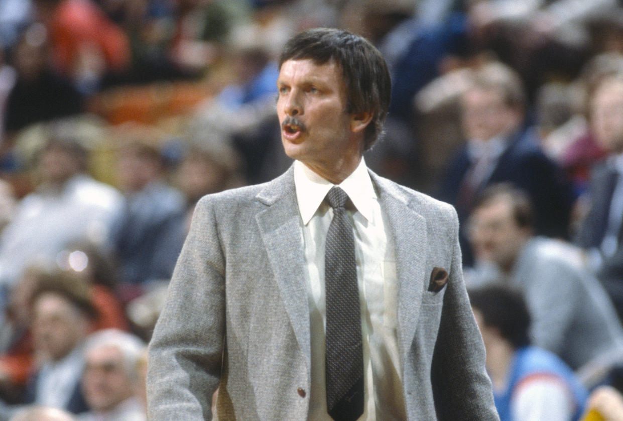 NEW YORK - CIRCA 1983: Head coach Tom Nissalke of the Cleveland Cavaliers looks on against the New York Knicks during an NBA basketball game circa 1983 at Madison Square Garden in the Manhattan borough of New York City. Nissalke coached for the Cavaliers from 1982-84. (Photo by Focus on Sport/Getty Images)