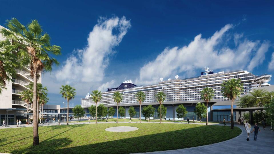 Cruise Terminal 16 will feature lush landscaping and ample parking for guests embarking on a cruise aboard MSC Seascape