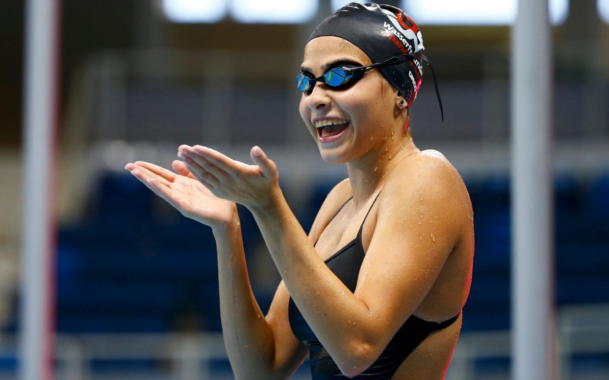 Syrian refugee team swimmer Yusra Mardini, 18, from Syria practices at the Olympic swimming venue - Reuters