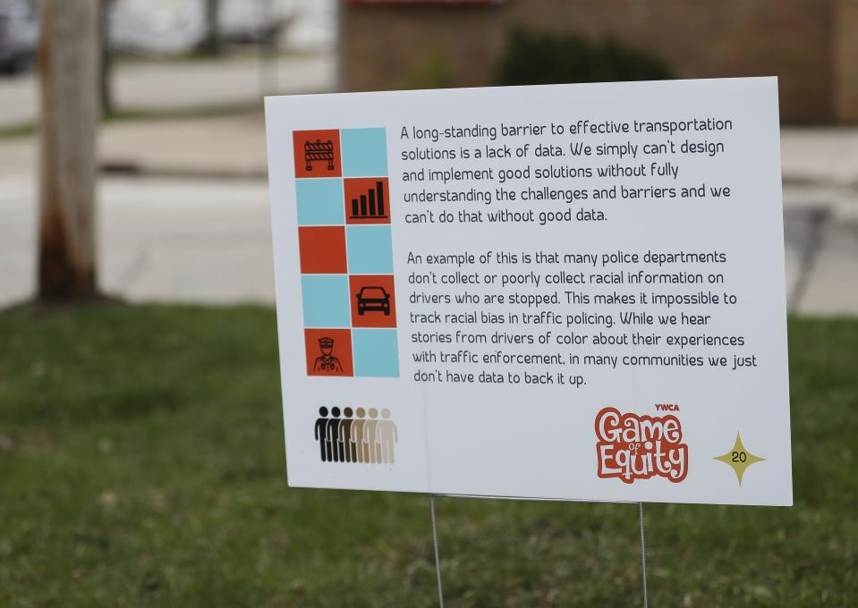 A game space that is part of the YWCA's Game of Equity on Thursday at Jackson Park in Green Bay.