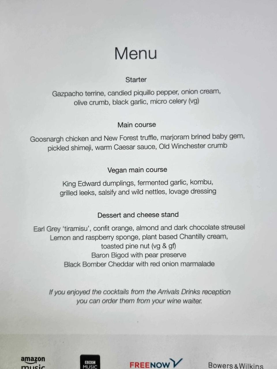 The cancelled menu for the postponed show included chicken and truffle among other tasty treats (Tina Campbell/Evening Standard)