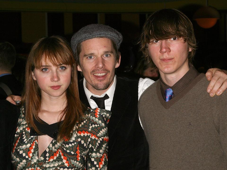 Zoe Kazan, Actor/Director Ethan Hawke and Actor Paul Dano attend the "Things We Want" Off-Broadway Opening Night- After Party at Metro Marche on November 7, 2007 in New York City