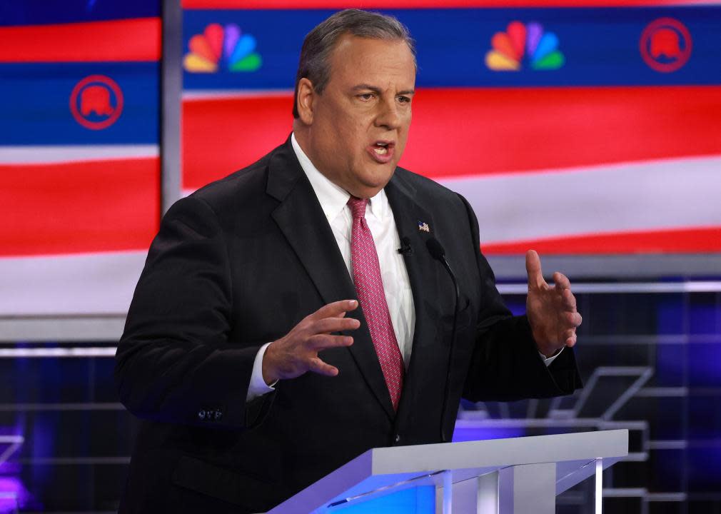 Chris Christie speaks during the NBC News Republican Presidential Primary Debate.