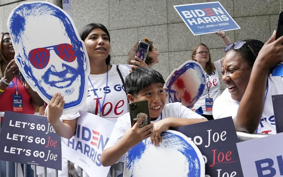 Joe Biden supporters gather ahead of the presidential debate