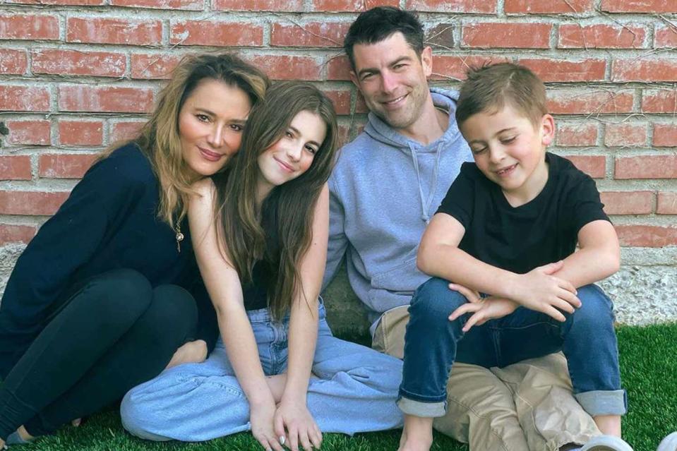 <p>Tess Sanchez/Instagram</p> Max Greenfield with his wife, Tess Sanchez, and their kids, Lilly and Ozzie.