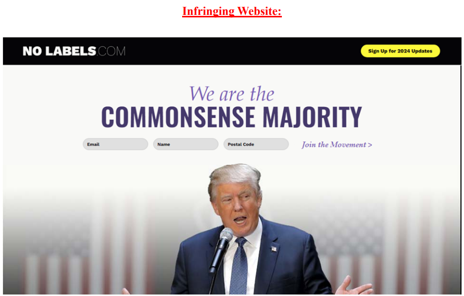 In it's lawsuit, a bipartisan organization's that wants to add a third-party candidate to the upcoming presidential race claims a copycat website intentionally designed to mimic the look and layout of the No Labels Website.