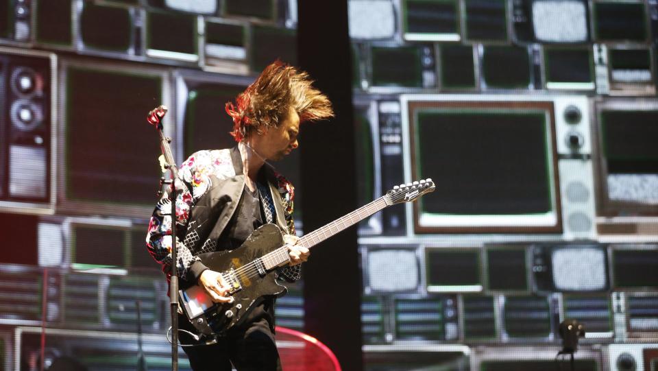 Lead vocalist Matthew Bellamy of Muse performs at the Coachella Valley Music and Arts Festival in Indio