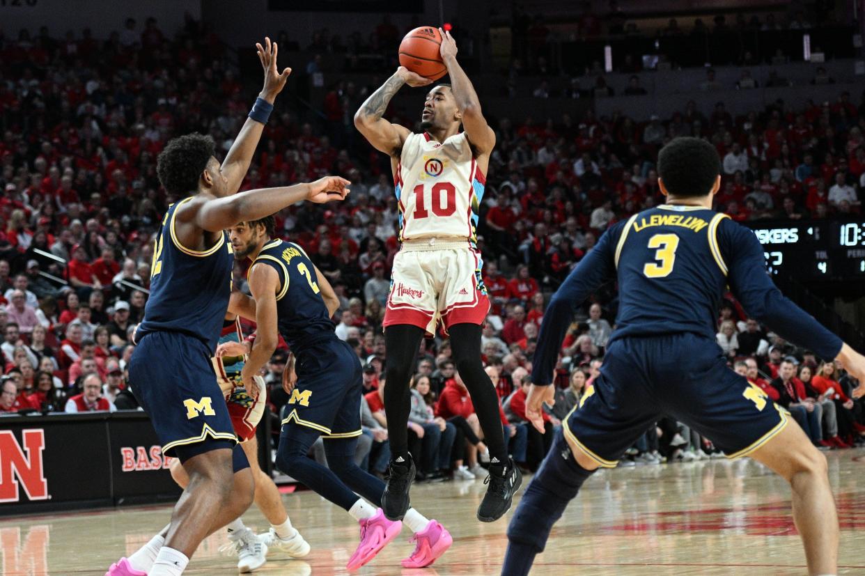 Nebraska's Jamarques Lawrence attempts a shot against Michigan during a game in February. He committed to URI last week.