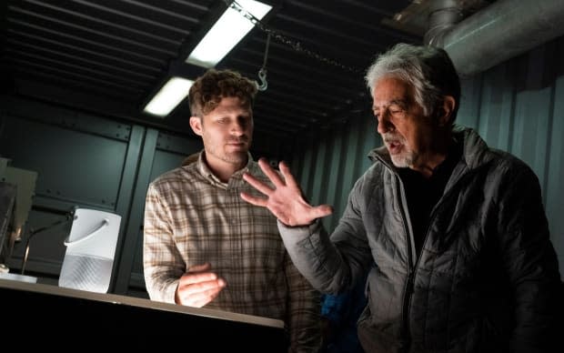 Zach Gilford with director Joe Mantegna<p>Photo Credit: Michael Yarish /Paramount+</p>