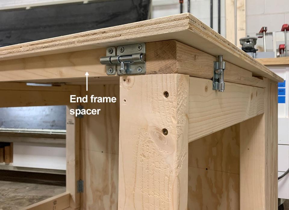 A workbench with barrel bolts in a workshop.