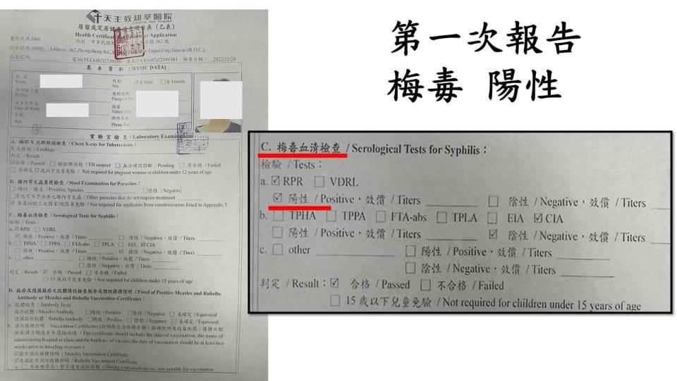 日籍僑生在台健檢後，帶著報告赴日辦理簽證，卻因院方誤植內容，當場遭拒簽。（台北市議員陳怡君提供）