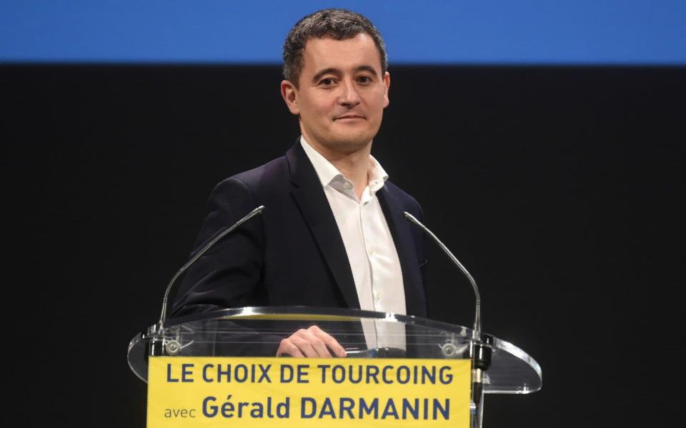 La Republique en Marche candidate Gerald Darmanin speaks during a political rally ahead of France's March 2020 mayoral elections in Tourcoing, northern France