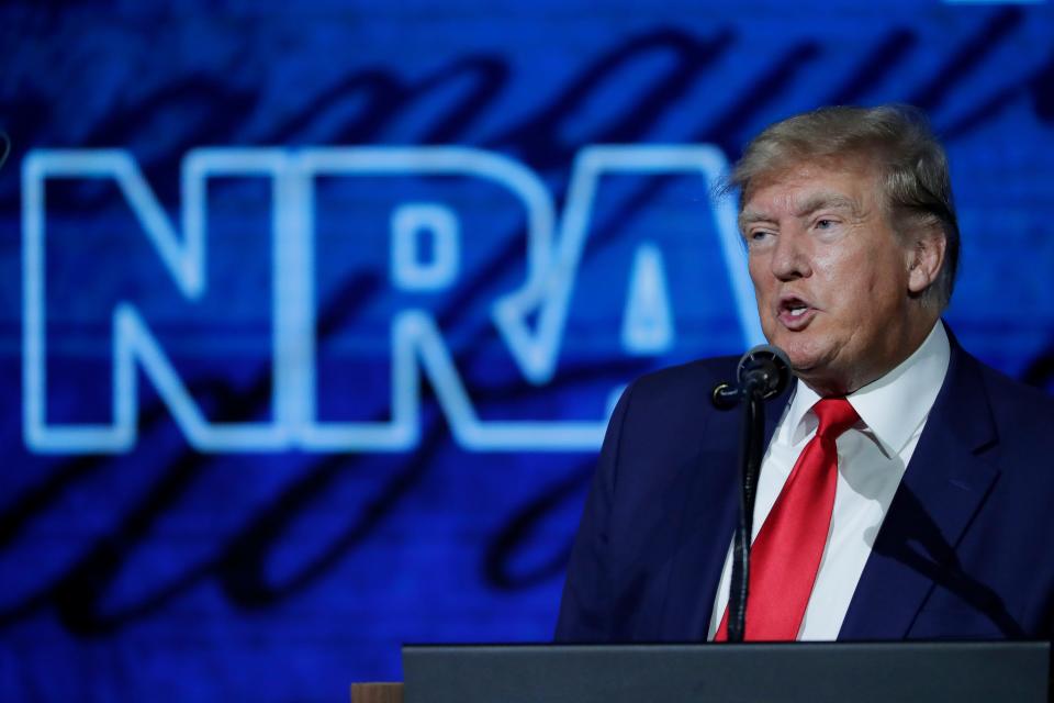 Former President Donald Trump speaks during the Leadership Forum at the National Rifle Association Annual Meeting at the George R. Brown Convention Center Friday, May 27, 2022, in Houston.