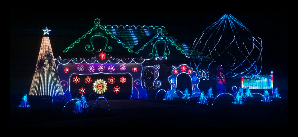The Waterford Christmas Cottage is located at 602 E. Falls Circle
in Ozark. The  display features a Whoville-themed scene with more than 20,000 pixels synchronized to holiday classics.  Tune in to the radio station 107.3 FM for the music.  This year, the shows will run through Jan. 6, 2023.  The display is on from 5:30-10 p.m. Sunday through Thursday and 5:30-11 p.m. Friday and Saturday.