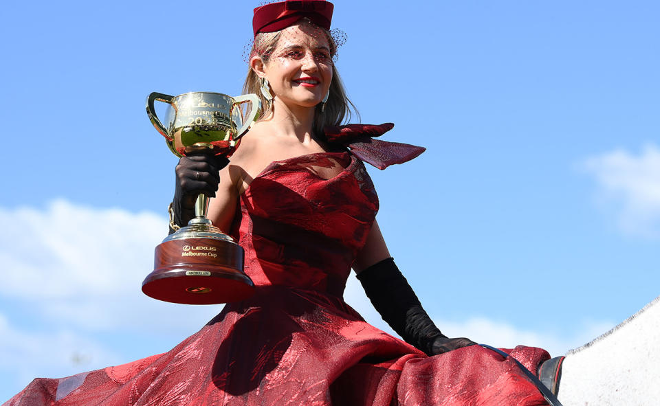 Michelle Payne, pictured here with the Melbourne Cup.