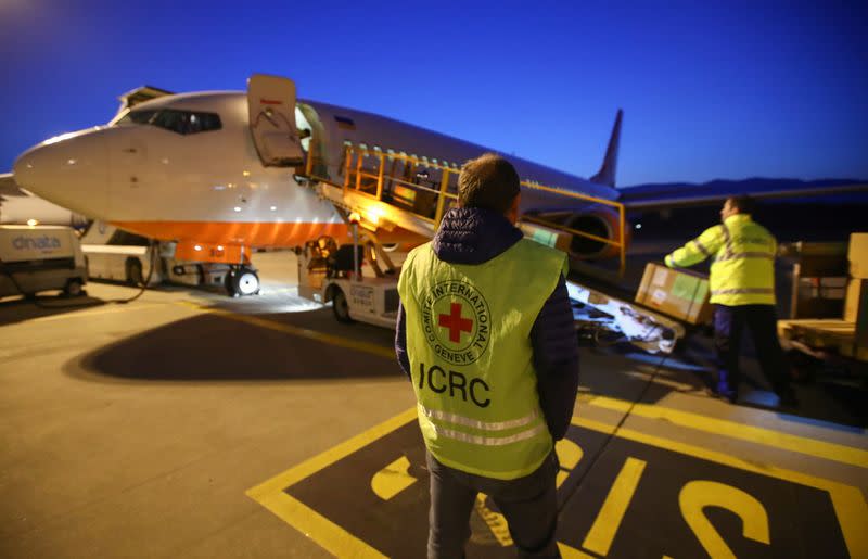 The International Committee of Red Cross (ICRC) sends cargo to Ukraine, during the coronavirus disease (COVID-19) outbreak, at Cointrin Airport in Geneva